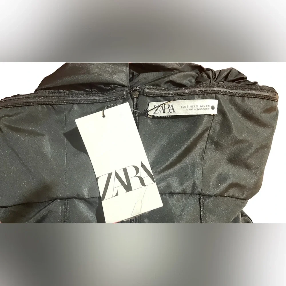 NWT ZARA Off Shoulder TAFFETA Black Mini Dress Balloon Dress Small With Lining - Picture 10 of 11